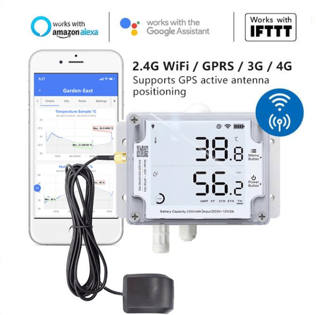 UbiBot GS1-PL4G1RS z aktywną anteną GPS i aplikacją UbiBot - rejestrator temperatury i wilgotności z GPS i LTE