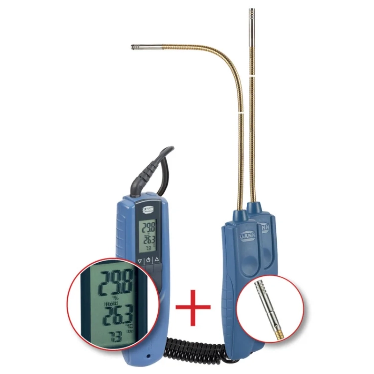 Gann RH-T 37 BL flex 250 - Sonda Wilgotności i Temperatury Powietrza - widok z przykładowym miernikiem