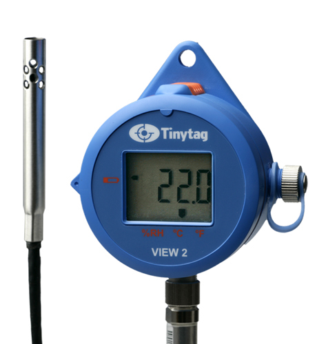 Tinytag View 2 TV-4505 – rejestrator temperatury i wilgotności z wyświetlaczem LCD i sondą zewnętrzną na kablu