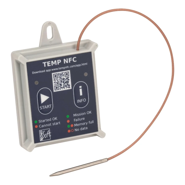 Tecnosoft TempNFC RCE-80 TS01TNFCRE-80 – rejestrator temperatury z NFC i zewnętrzną sondą do -80°C