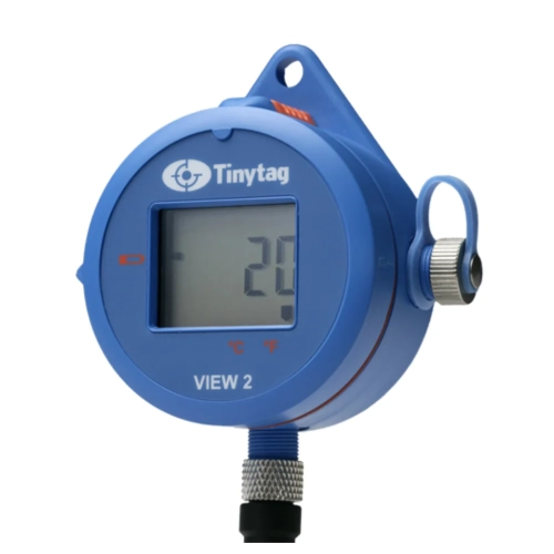 Tinytag View 2 TV-4020 – rejestrator z wyświetlaczem LCD i gniazdem sondy, widok z przodu