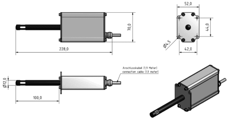 Schaller LF-TD 60 – przetwornik wilgotności i temperatury 4-20 mA do 60 °C - wymiary