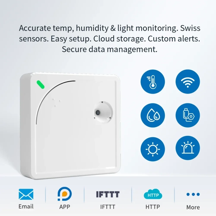 UbiBot WS1 - czujnik temperatury, wilgotności i światła WiFi; powiadomienia e-mail, w aplikacji, IFTTT i HTTP