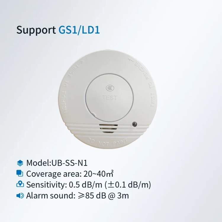 Czujnik dymu UbiBot UB-SS-N1 - powierzchnia dozorowana 20-40 m², czułość 0,5 dB/m, syrena 85 dB z 3 m