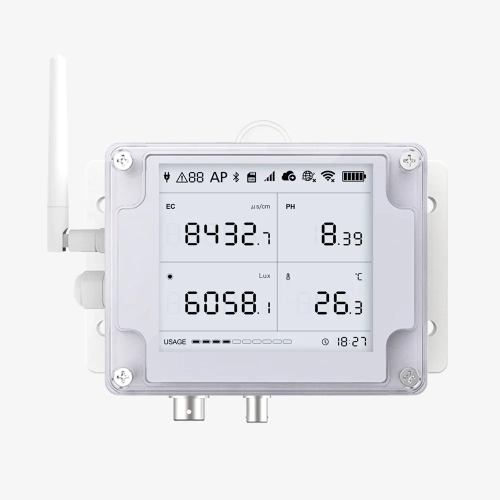 UbiBot GS2 - miernik pH i EC wody z wyświetlaczem LCD pokazującym EC, pH, natężenie światła i temperaturę
