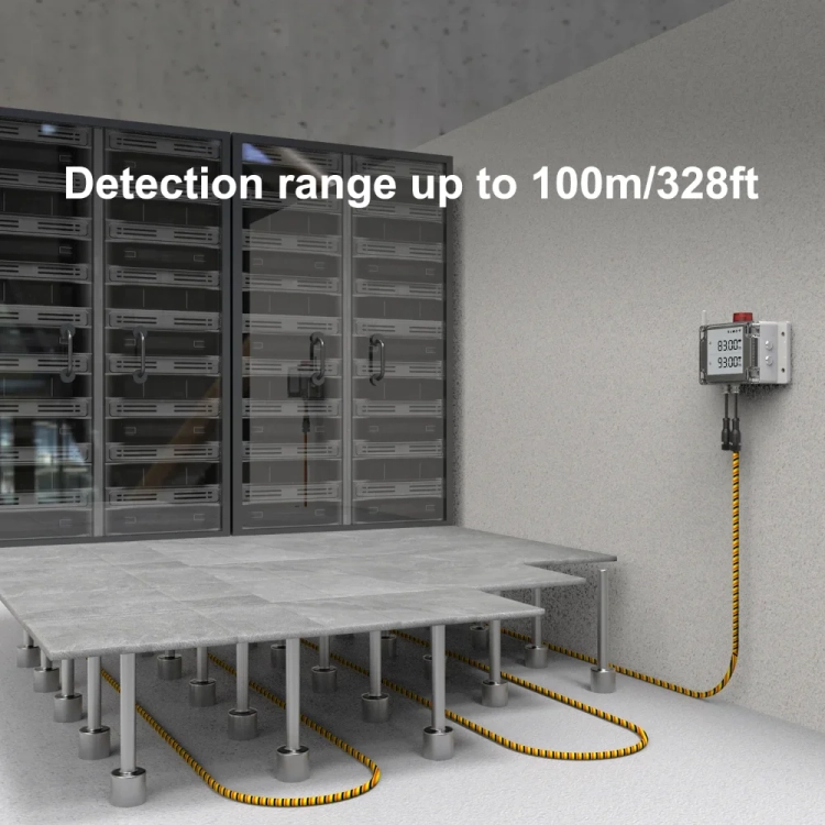 UbiBot LD1 - kabel detekcyjny pod podłogą techniczną serwerowni, zasięg detekcji do 100 m