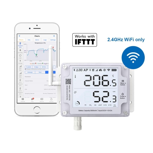 UbiBot GS1-A1RS z ekranem 4 cale i aplikacją UbiBot w telefonie - rejestrator temperatury i wilgotności WiFi 2,4 GHz