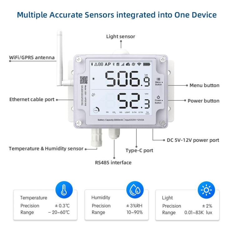 Rejestrator temperatury i wilgotności z czujnikami zewnętrznymi