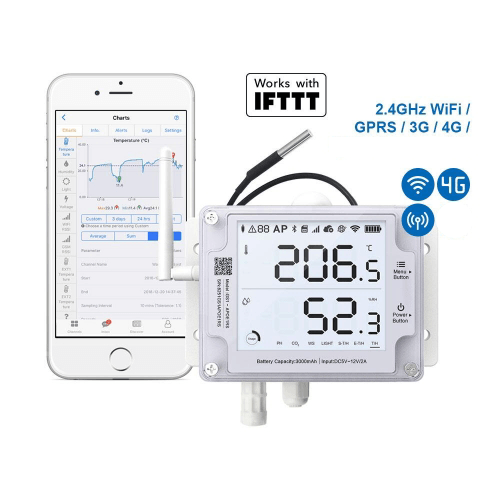 UbiBot GS1-AL4G1RS z sondą DS18B20 i aplikacją UbiBot - rejestrator temperatury i wilgotności z WiFi i siecią komórkową